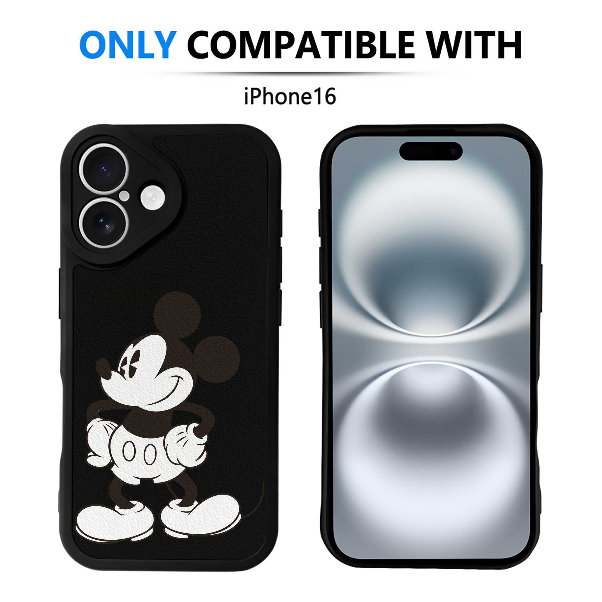 （画像用） ミッキーマウス Mickey Mouse 【iPhone 16シリーズ対応】シリコンスマホケース（レザー調） 材質：シリコン